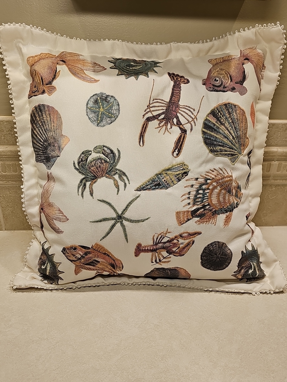 STUDIO MCGEE NWT 18"x18" Sea Life Embroidered Flange Outdoor Throw Pillow